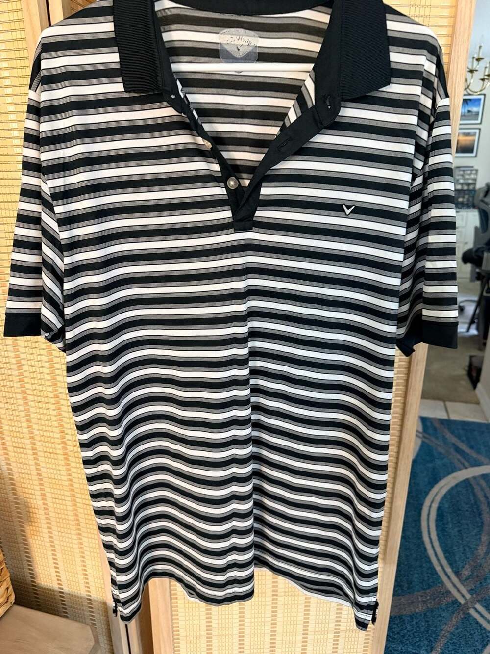 Callaway Black and White Striped Short Sleeve Golf Polo Shirt